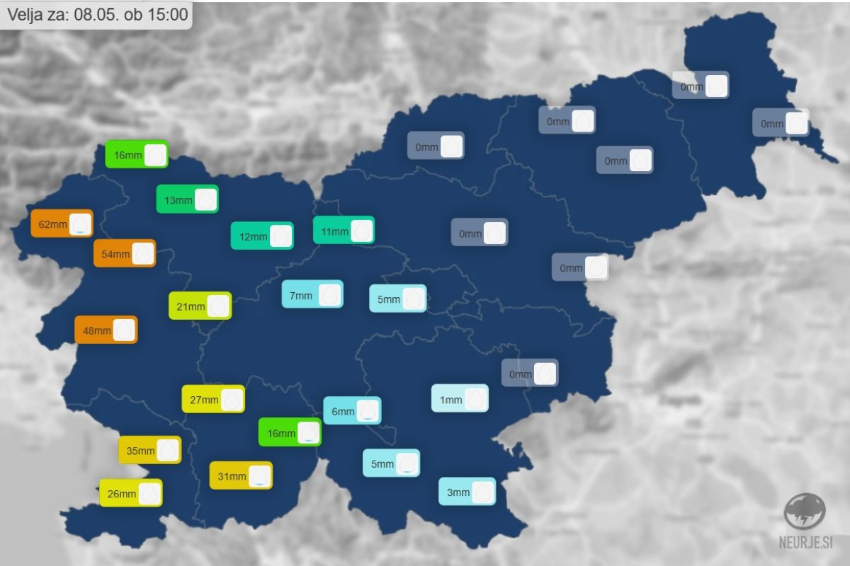 Od torka naprej: neenakomerna porazdelitev padavin – zahod namočen, vzhod skoraj suh