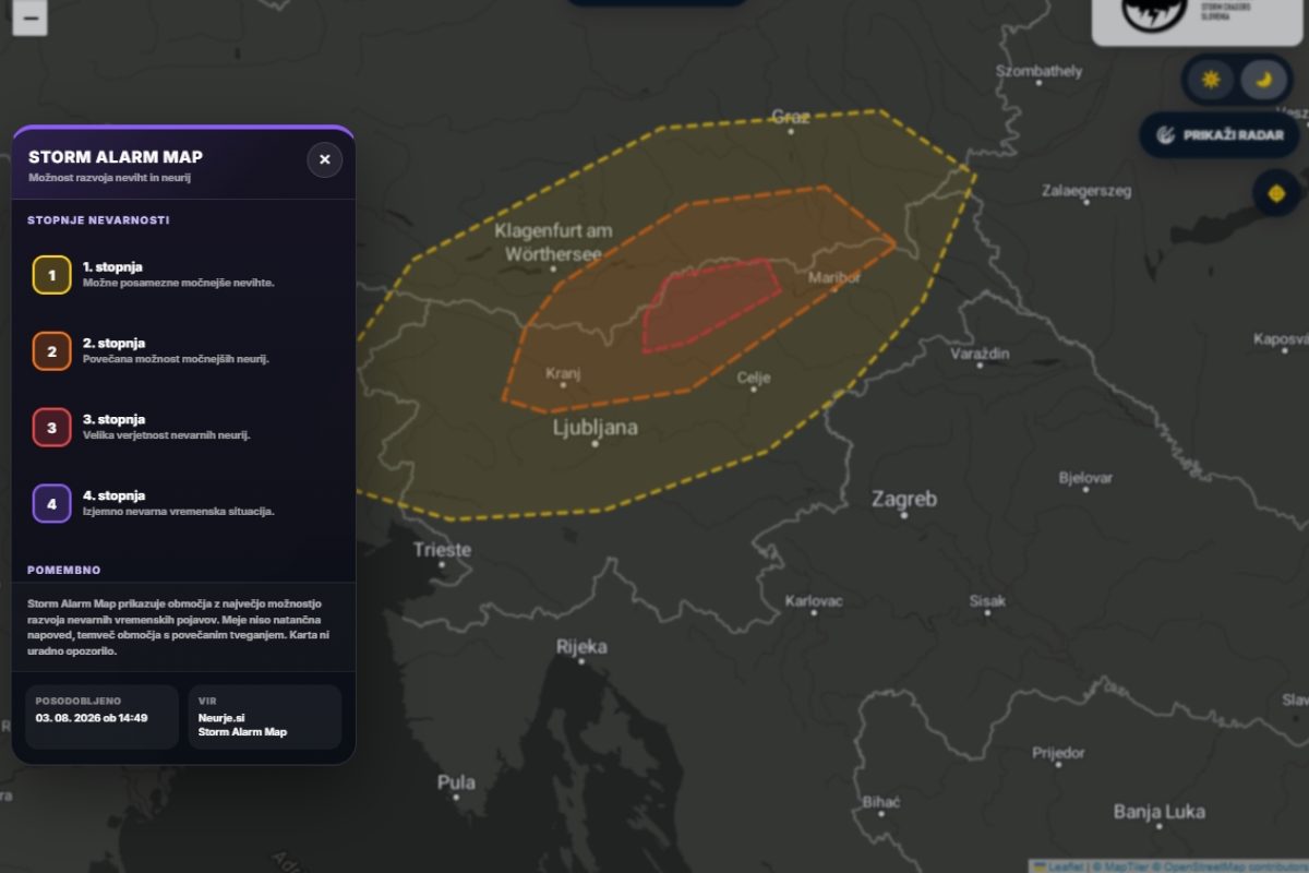 Storm Alarm Map in radarska animacija v novi podobi