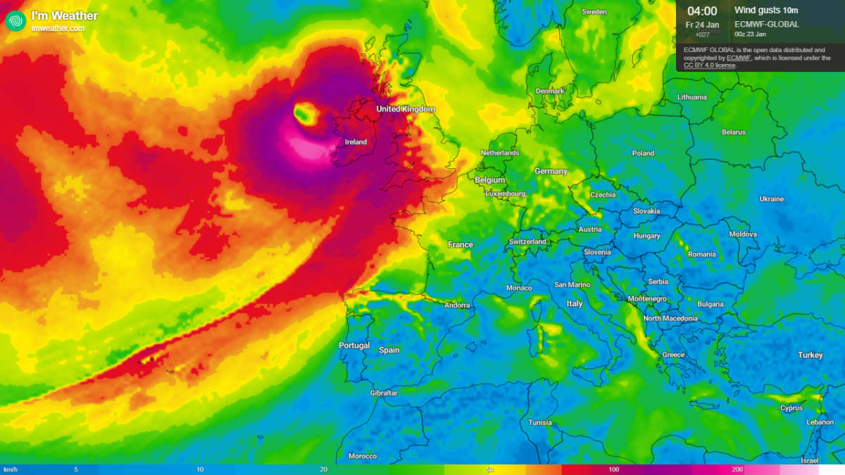 Ciklon tropskih razsežnosti se hitro približuje Britanskemu otočju. Modeli nakazujejo pojav “sting jet-a”