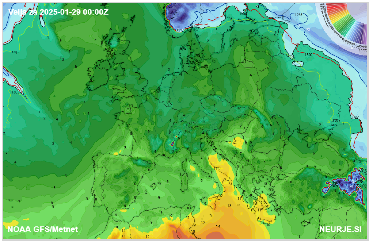 Modra barva se za kratek čas umika iz meteoroloških kart