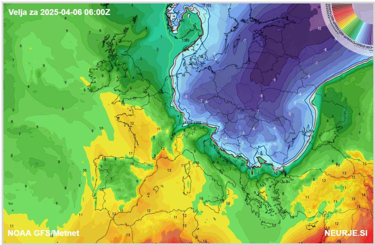 Animacija dotoka hladnejšega zraka. Grozi nam nova pozeba